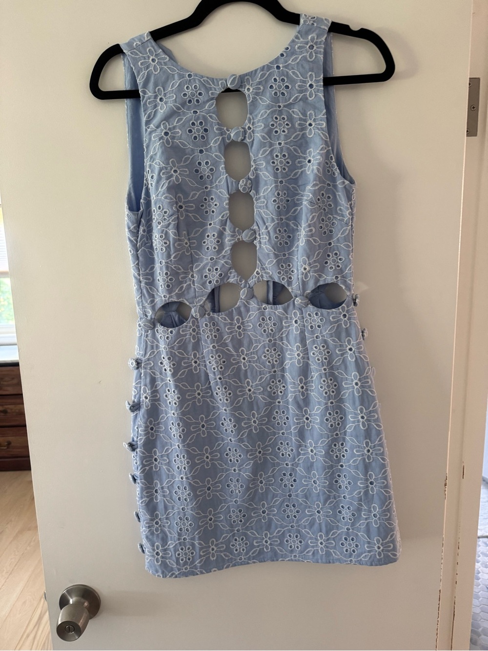 Eyelet Cutout Mini Dress in Light Blue